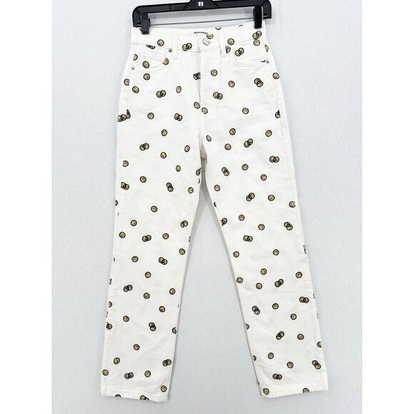 Reformation Jeans 26 High Rise Straight Mixed Emotions White Embroidered *Spot - Picture 1 of 13